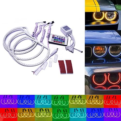 Qiuko RGB Multi-color LED înger ochi lumina Halo inel Demon Kit far pentru Dodge Challenger 2008-2014 Dodge Challenger 15-19