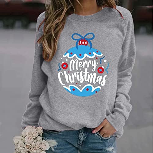 MTSDJSKF WOMENS CREWNECK SERIMESCHIRT cu mânecă lungă Crăciun fericit imprimeu casual Casual Panouri de pulover ușor