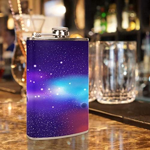 Hip Flask pentru lichior din oțel inoxidabil Leakproof cu pâlnie 7.7 oz capac din piele mare cadou idee Flask-Starry Sky Purple