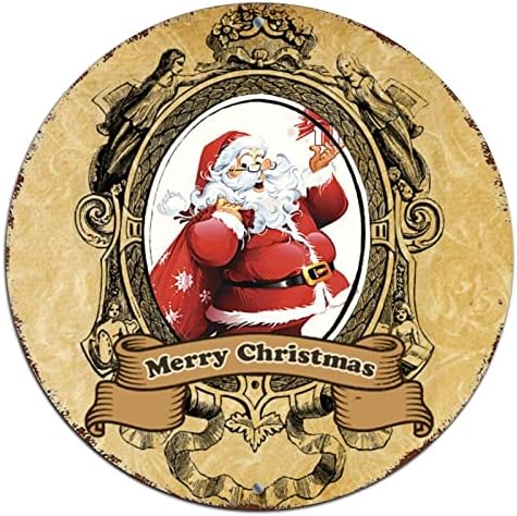 Semn de ușă de Crăciun fericit Vintorian Vintage Santa Claus Round Metal Tin Sign perete Decorațiuni de Crăciun Vintage Aluminiu