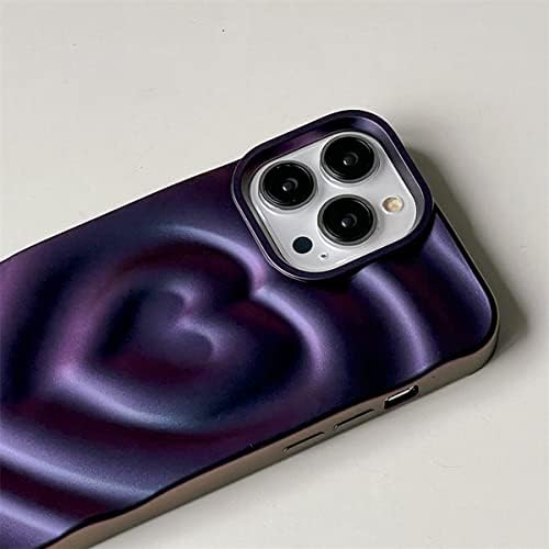iPhone 14 Pro Max Love Heart Carcasă, modă drăguță moale silicon violet 3d apă cu apă de apă Bling sclipici Glitter rezistent