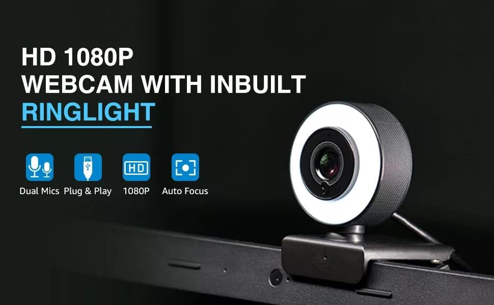 Cameră web de calculator Video Beauty Live Cam Auto Focus Light Ring Full HD 1080p USB PC CAM cu microfon