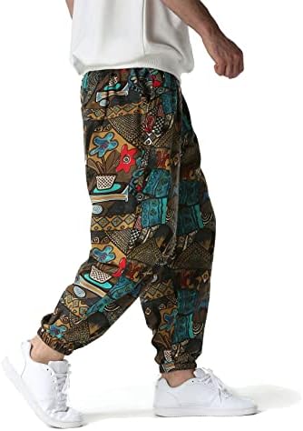 Lucmatton pentru bărbați casual stil retro model tipărit pantaloni jogger cu talie elastică