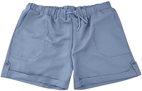 Femei confortabile pornite de tracțiune de șuruburi de vară cu talie elastică pantaloni scurți de bumbac cu pantaloni cu buzunar