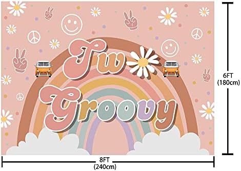 Aibiin 8x6ft Two Groovy fundal pentru fetiță curcubeu hippie boho a 2 -a petrecere de naștere decorațiuni margarete de flori