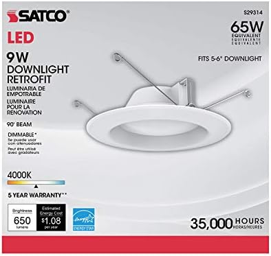 Satco s29314 9.8 watt LED Downlight Retrofit; 5 - 6; 4000K; Dimmable; 120 volți 12-Pack