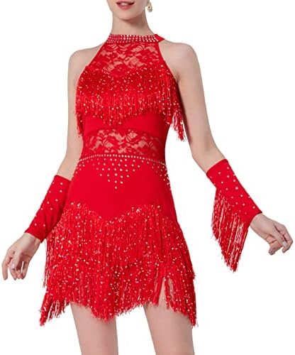 Da, pentru femei, franjuri latine, rochie de ballroom tango tango rumba floral dantelă dance poartă costum