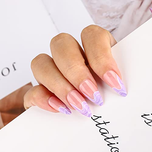 TIPHULAN Almond Press On Nails-UV Finish Stiletto Almond Shape, 24 lipici pe unghii, unghii false scurte lucioase reutilizabile,