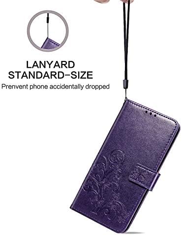 Topfunny cazuri pentru Galaxy S21 portofel caz Card titularul Flip Cover relief trifoi floare PU piele magnetice Kickstand