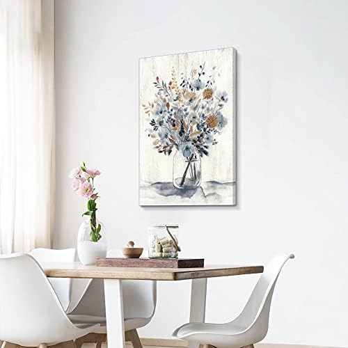 Lucrări de artă florală Artă de perete abstractă - flori de buchet în galeria de borcani mason pictând flori rustice de acuarelă rustică Imaginea pe pânză cu folie de aur pentru camera de zi modernă