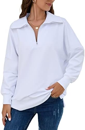 Famulily Femei Half Zip Pullover pulovere colorate cu topuri de topuri cu mânecă lungă ușoară casual