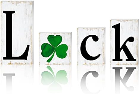 4 PC -uri ST Patrick's Day Decorațiuni din lemn Reversibile Reversibile Decor de masă Luck Bloc de lemn Semn pentru casă de