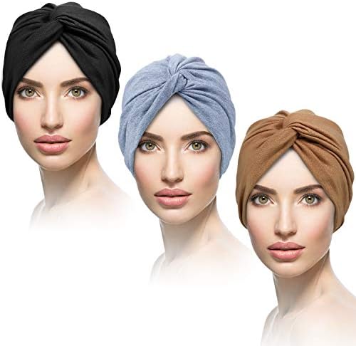 SATINIOR 3 piese Headwrap pentru femei moale pre legat nod moda plisată Turban