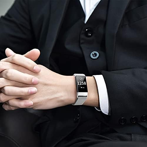 Xfyele Metal Mesh Oțel inoxidabil Banda de ceasuri compatibile cu Fitbit Charge 4/ Charge 3/ Încărcare 3 SE ceas inteligent,