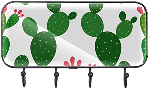 Cute cactus verde cactus alb, fundal de tipărire, suport de perete, suport pentru haina de intrare cu 4 cârlig pentru haina