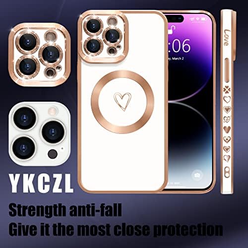 Ykczl compatibil cu Husa iPhone 14 Pro Max cu MagSafe, placare de lux Cute Heart Full Camera Lens Protection husa magnetica