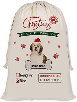 Bageyou Custom Dog Santa Sacks Shih Shih Tzu Moș Crăciun pentru Crăciun cadou de Crăciun cu lenjerie de bumbac cu drawstring