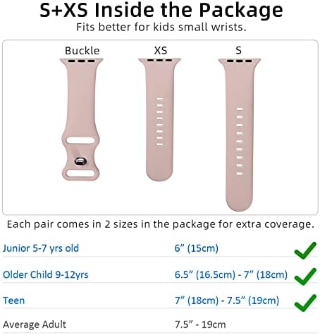 NewJourney 2 Pack Bands Compatible cu Kids Apple Watch Band 38/40/41mm și 42/44/45mm pentru fete pentru băieți, curea sportivă