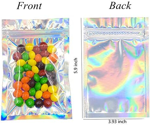 100 Pack Zip Mylar pungi holografic Rainbow Resigilable Foil pungi de depozitare a alimentelor 3.93 x 5.9 miros dovada pungi