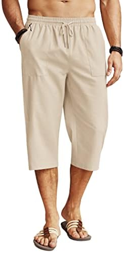 Coofandy pentru bărbați Capri pantaloni casual ușor 3/4 pantaloni baggy drawstring talie elastică plajă pantaloni de yoga cu