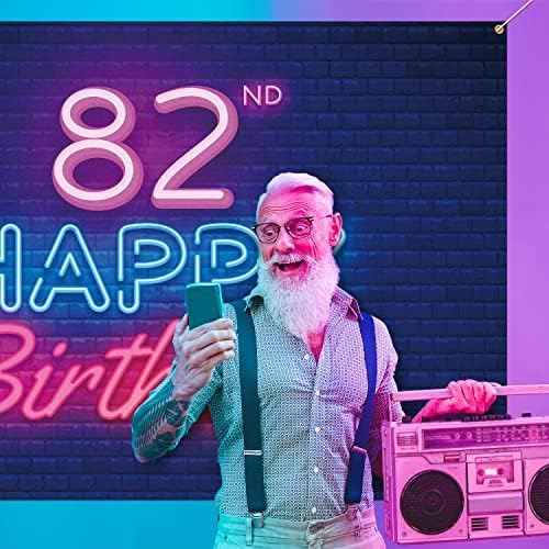 Glow Neon Happy 82nd Birthday Backdrop Banner Decor negru-colorat strălucitor 82 de ani Petrecere de aniversare decorațiuni