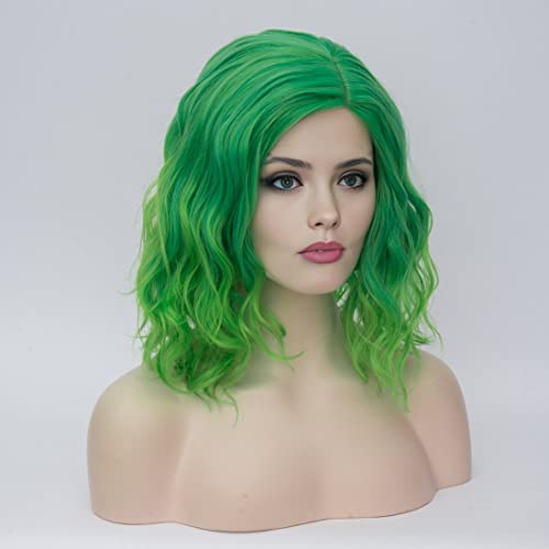 AICOS moda 35cm scurt cret peruca Verde, rezistent la căldură Rochie de zi cu zi carnaval petrecere mascarada Anime Cosplay