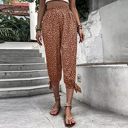 Meymia Womens Bumbac Pantaloni de lenjerie, 2023 Vara pentru femei Rise Rise Color Solid Slim Fit Talie Elastică Plajă Pantaloasă