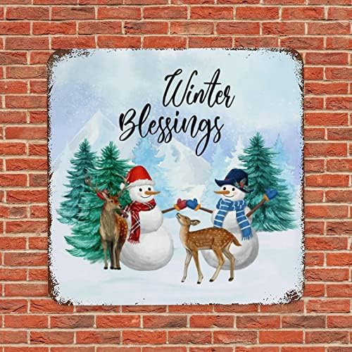 Christmas Elk Snowman Blessings Winter Blessings Vintage Metal Sign Plaque Metal Art imprimeu Sign Sign Wall Bar Semn pentru