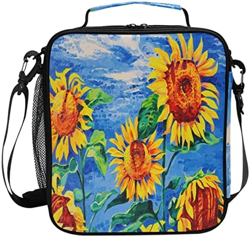 Zzxxb floarea-soarelui pictură în ulei izolat prânz sac cutie reutilizabile termice Cooler sac tote în aer liber călătorie