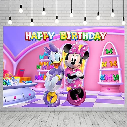 Casa roz Minnie Bowtique fundal pentru ziua de naștere Consumabile Minnie Mouse și Daisy Duck Banner pentru decoratiuni de