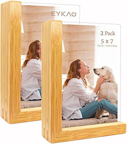 Cadre de imagine Eykao 5 x 7 - Set de 2 pachete, cadru foto acrilic cu două fețe pentru desktop, creativitate din lemn de lemn