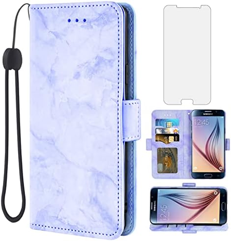 Asuwish compatibil cu carcasa Samsung Galaxy S6 și Protector de ecran din sticlă călită Slot pentru suport pentru card mobil