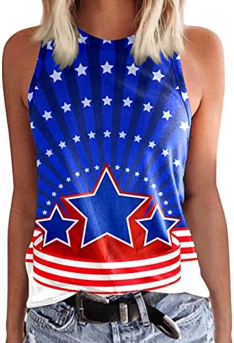 4 iulie Tricouri pentru femei American Flag vara fără mâneci O-Neck Tank topuri stele dungi Tie-Dye tricouri Casual Tee Tricouri