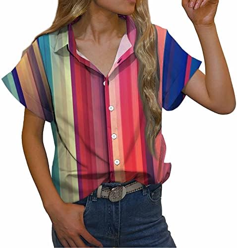Comigeewa bluze casual cu dungi pentru femei cu mânecă scurtă cu gunoi colorat gunoi spandex colorblock tops grafic tees fete