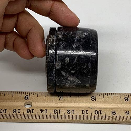 WatanGems 133,4 grame, 1,6 x 2 Negru fosil Orthoceras cutie de bijuterii formă rotundă lustruit manual din Maroc, minerale,
