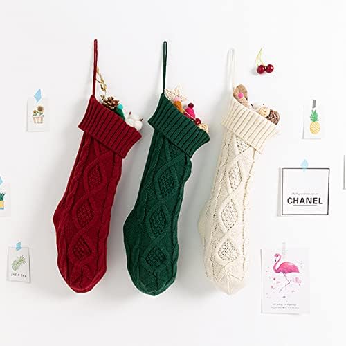 AWNALEEO 3 pachet de 18 , de dimensiuni mari, ciorapi de Crăciun tricot, decorațiuni unice de ciorapi de Crăciun din Burgundie
