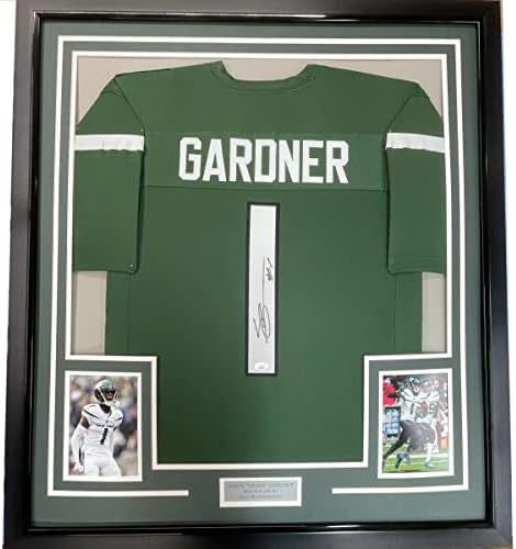 Încadrat autografat/semnat Ahmad Sauce Gardner 33x42 New York Green Football Jersey Beckett Bas Coa