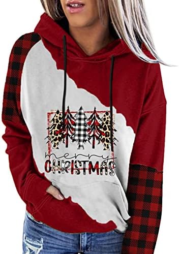 Hoodies de Crăciun pentru femei drăguță Fulloul de zăpadă pulovere casual Colorblock cu mânecă lungă, cămașă cu buzunar cu