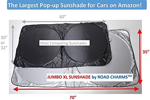 WINDSHIELD SOUD SHADE - JUMBO XL CAR WINDOD - Ușor de utilizat nuanță de pliere Nylon UV Protector - păstrează mașina cool - stil pop -up - potrivire excelentă pentru autoutilitare, SUV -uri și camioane