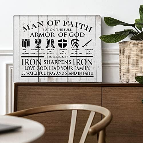 Christian Canvas Wall Art Framed Man of Faith Citate Proverbe 27：17 Poster Bible Printea Picting Picture Picture Sign Home