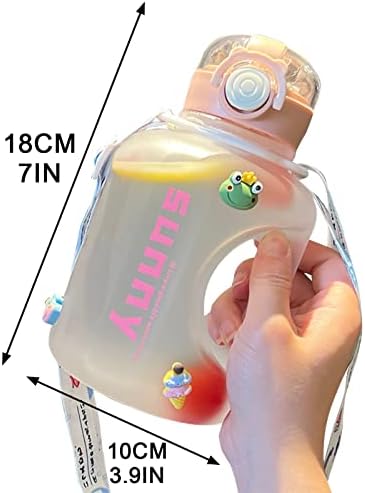 Convins8 Cupa portabilă transparentă de burtă transparentă - Capacitate mare de 1L sticlă de apă din plastic cu curea și autocolant,