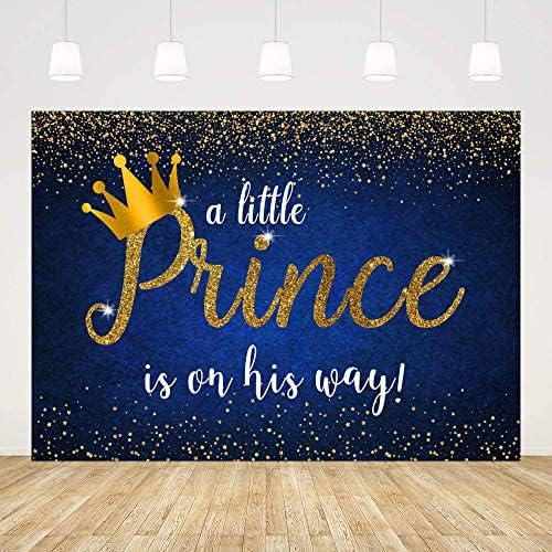 MOHOFOND Prince Boy Baby Shower decor fundal Gold Crown Glitter Star un mic prinț este pe drum albastru fotografie fundal Banner