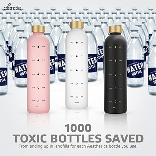 BLENDIE Sticla de apă Aestică cu marcaj de timp - mare 1 litru / 32 oz BPA gratuit, rezistent la scurgeri și fără transpirație
