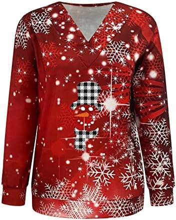 Hanorace de Crăciun pentru femei 2022 V Neck Sequin Snowman imprimate Hanorace Casual cu mânecă lungă pulovere largi Topuri