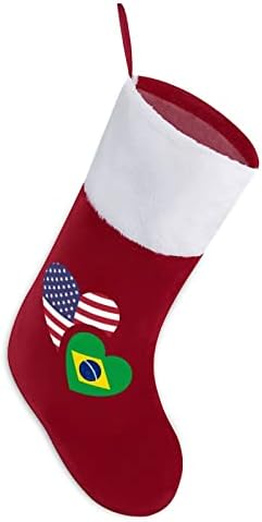 Brazilia SUA Flag Craciun Craciu de Crăciun Șosete cu șemineu de pluș atârnat pentru copac de Crăciun decor de casă