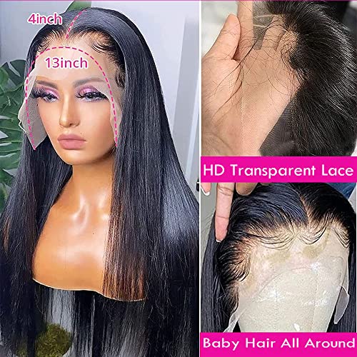 SOVO peruci frontale din dantelă dreaptă de 30 Inch păr uman pentru Femei negre pre smuls 180 Densitate Brazilian 13X4 HD TRANAPARENT