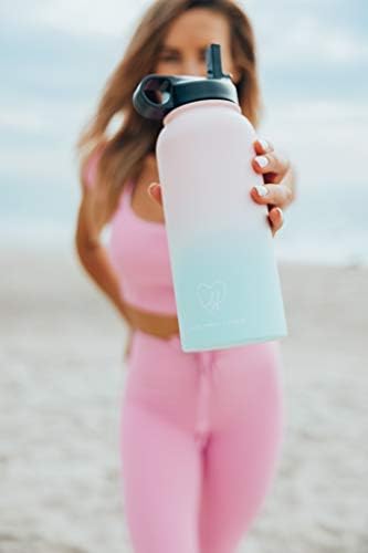 Love Sweat Fitness 32 Oz Pink and Teal Ombre Sticla de apă | Sticlă din oțel inoxidabil cu capac de sus