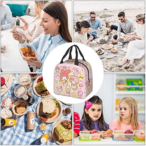 KUZTEIX Cartoon prânz sac cu fermoar Drăguț prânz Tote sac portabil izolat prânz cutie cu buzunar pentru fete femei