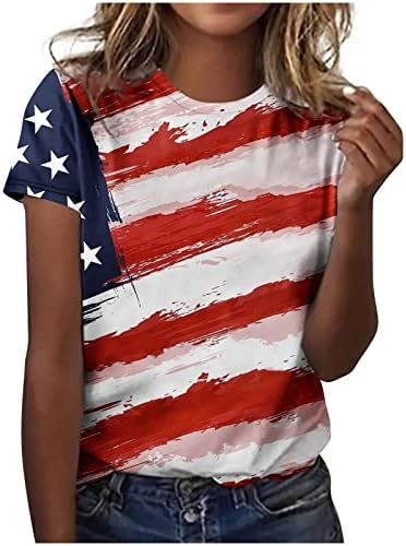 Tricouri cu mânecă scurtă pentru doamne Fall Summer Crewneck Star Patriotic Graphic Tie Dye Top Tricouri Teen Teen 2023 O9