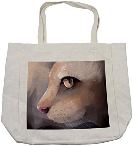 Geantă de cumpărături pentru pisici din Ambessonne, ilustrare Portret Portret Kitty Zoom Face Eyes Big Whiskers Meow Design